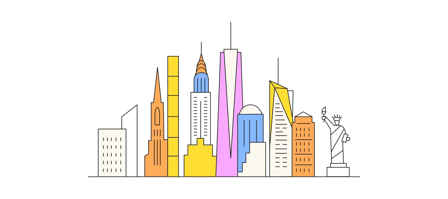 New York City Skyline Minimalist Geometric Cityscape Clipart Illustration