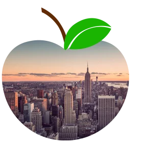 New York City Skyline Reimagined as Apple-Shaped Clipart Design with Urban Landscape
