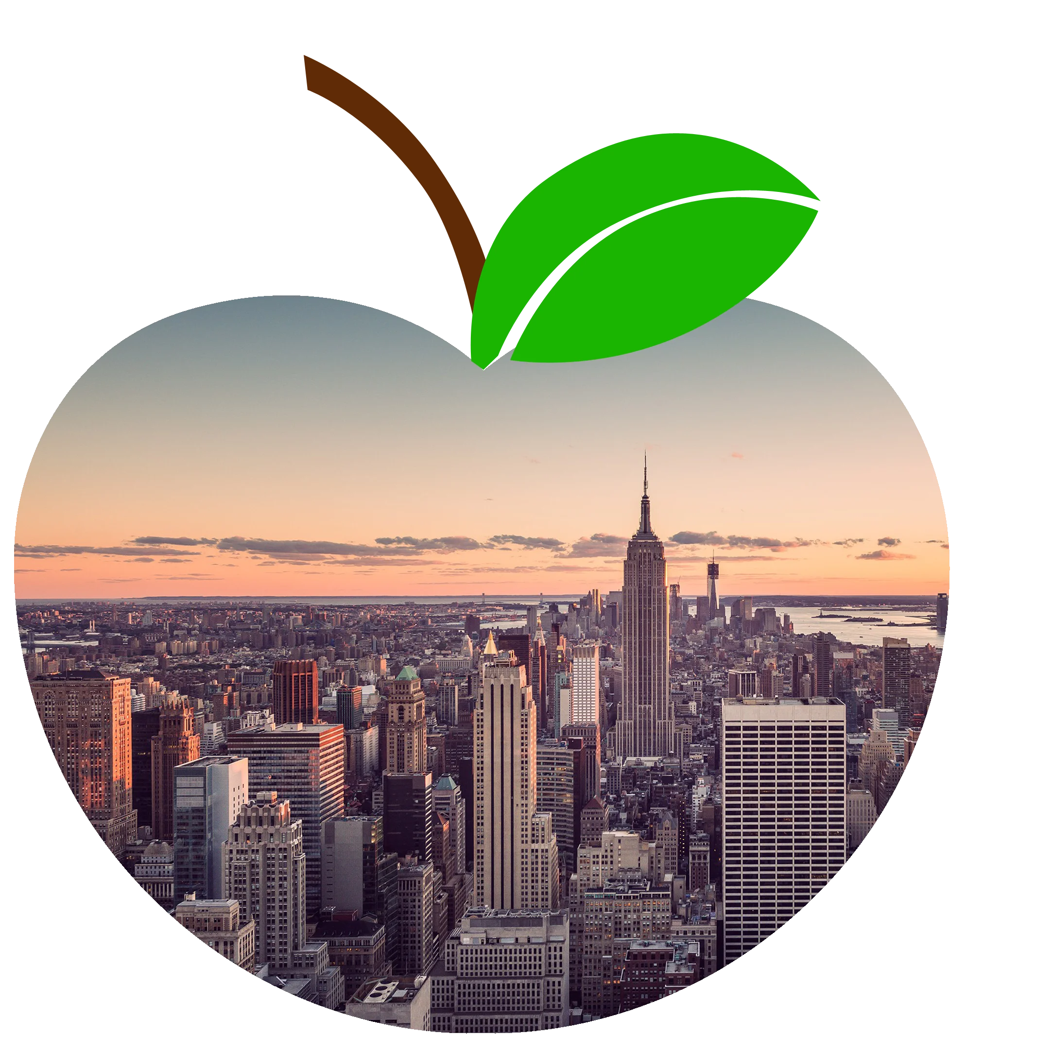 New York City Skyline Reimagined as Apple-Shaped Clipart Design with Urban Landscape