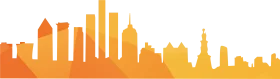 New York City Skyline Silhouette Clipart in Warm Gradient Sunset Tones