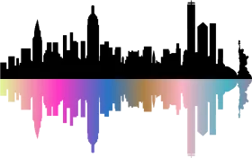 New York City Skyline Silhouette Clipart with Colorful Gradient Reflection