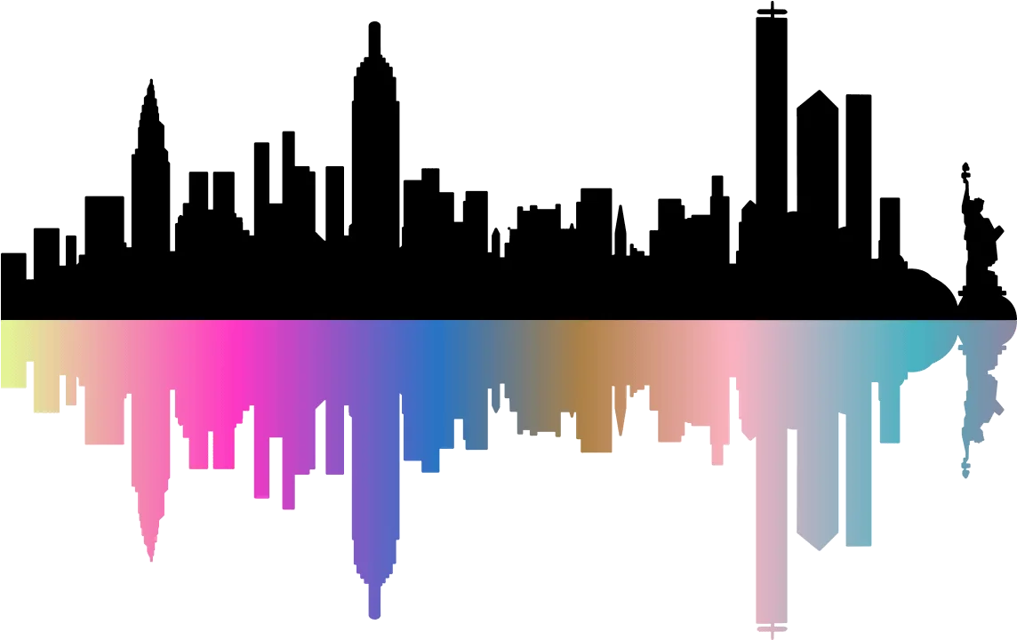 New York City Skyline Silhouette Clipart with Colorful Gradient Reflection