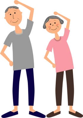 Senior Fitness Clipart: Elderly Couple Doing Gentle Stretching Exercises Together