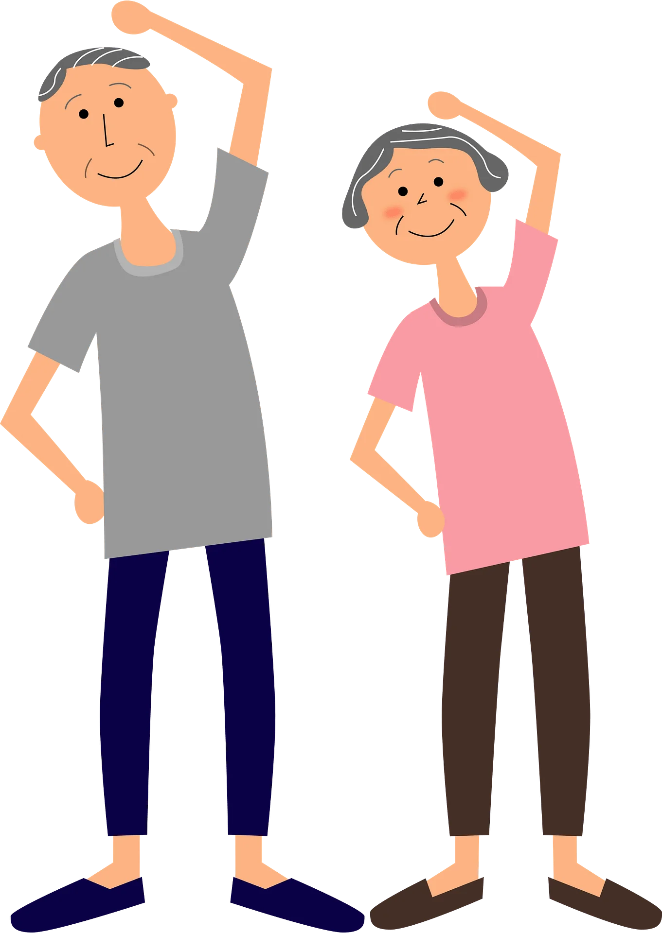 Senior Fitness Clipart: Elderly Couple Doing Gentle Stretching Exercises Together