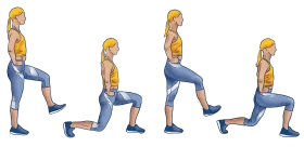 Step-by-Step Dynamic Fitness Clipart Illustrating Progressive Lunge Exercise Sequence
