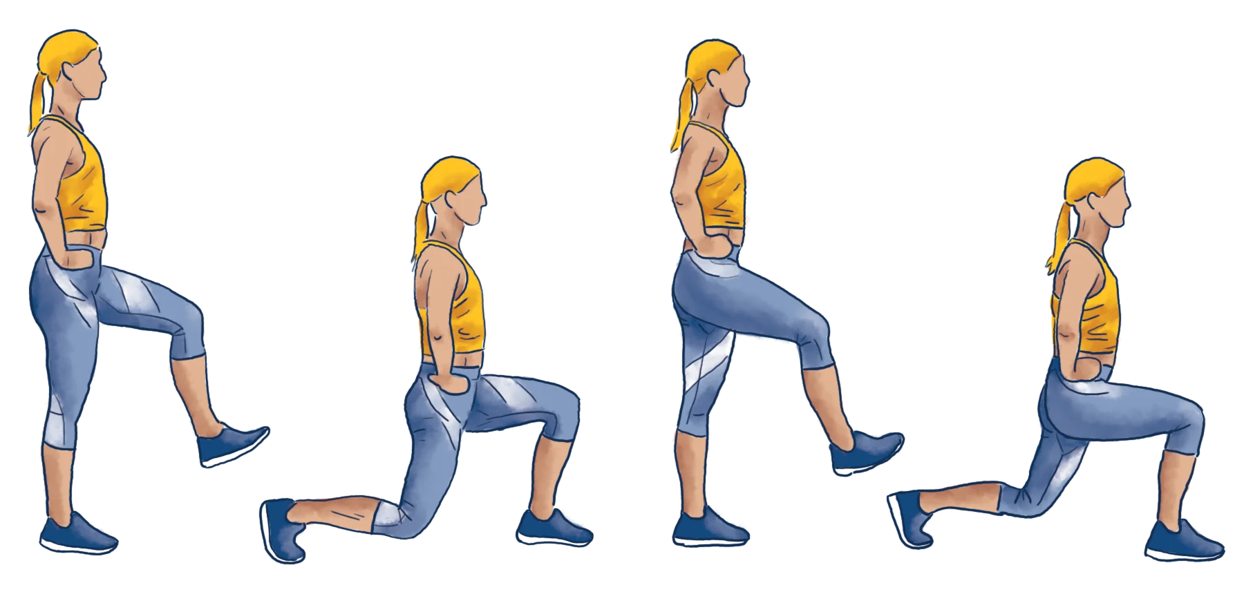 Step-by-Step Dynamic Fitness Clipart Illustrating Progressive Lunge Exercise Sequence