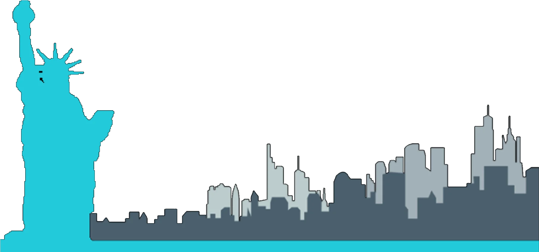 Stylized New York City Skyline Clipart with Statue of Liberty Silhouette in Teal and Gray