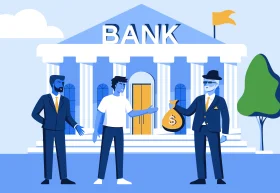Urban Banking Scene Professional Illustrated Cityscape Clipart Design