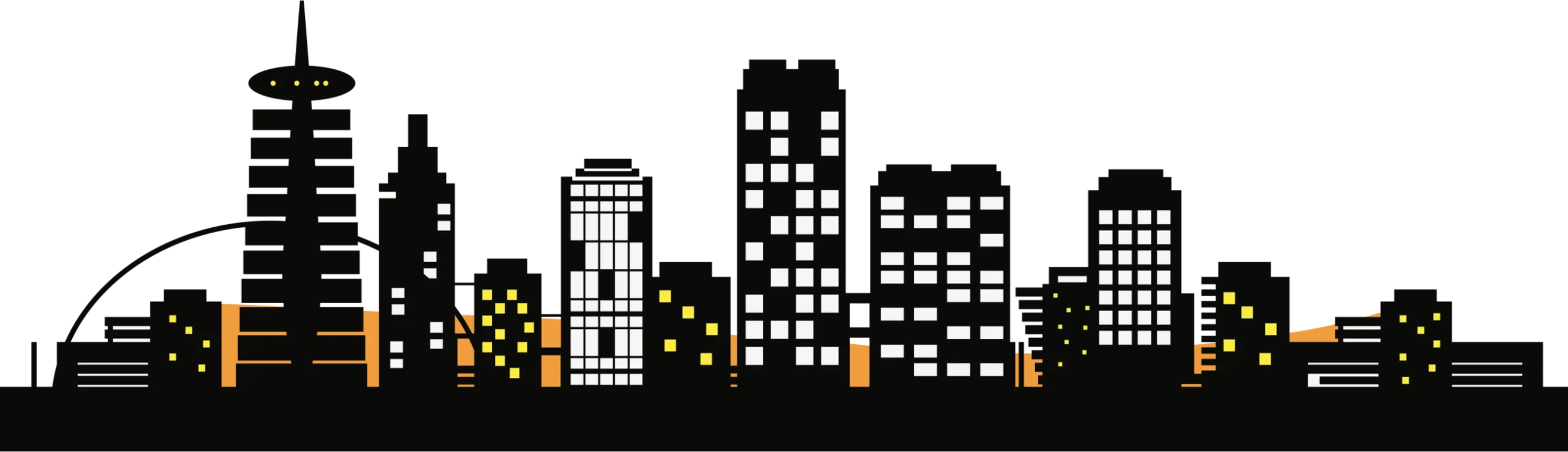 Urban Silhouette Cityscape Clipart: Modern Architectural Skyline Illustration