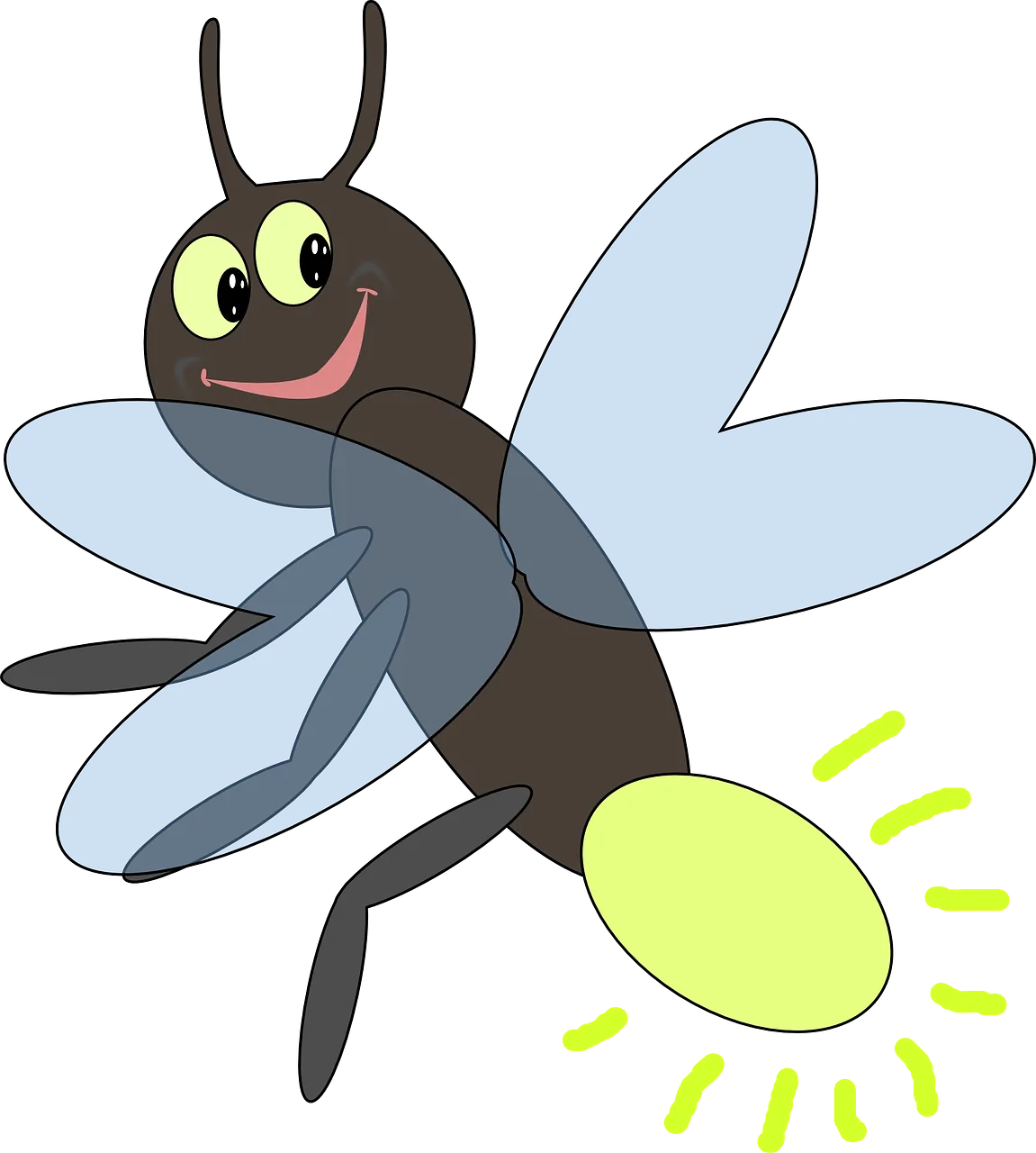 Cheerful Cartoon Firefly Clipart with Glowing Luminescent Abdomen Design