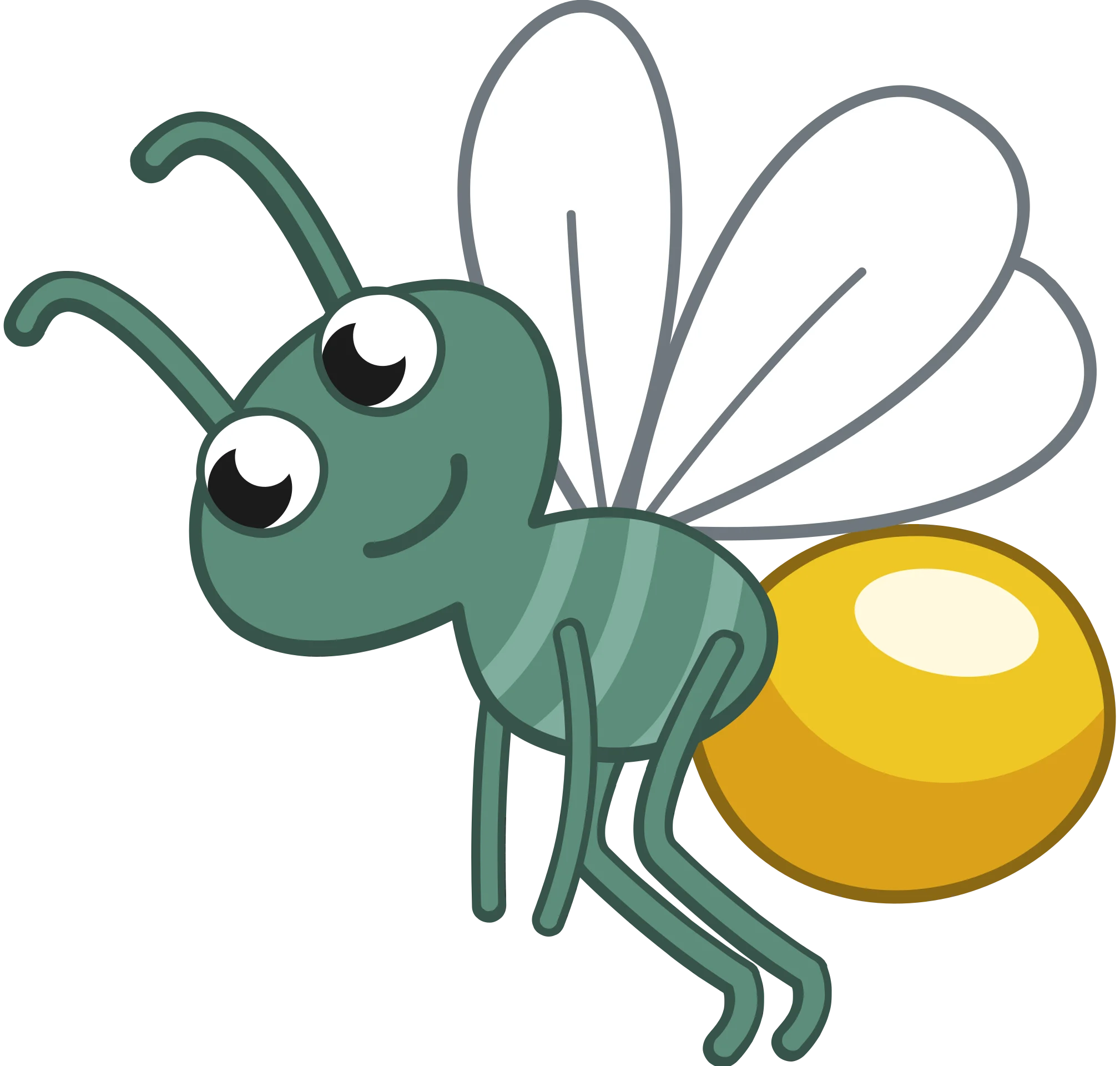 Cheerful Green Firefly with Glowing Yellow Abdomen Cartoon Clipart Illustration