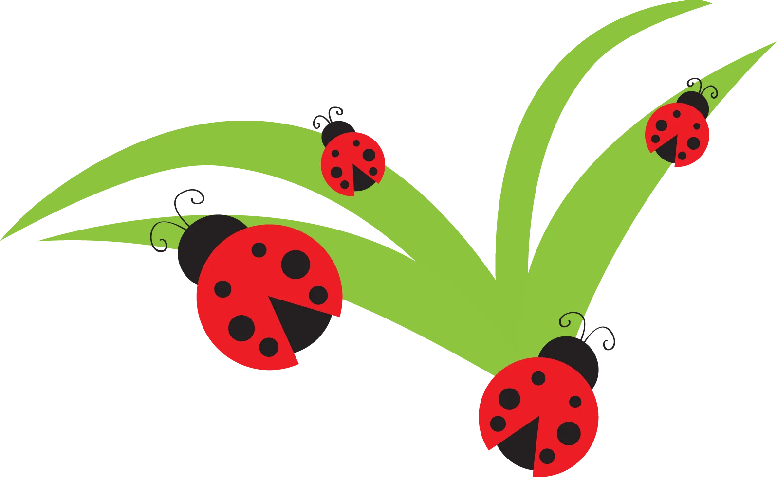 Cheerful Ladybug Family Resting on Green Leaf Clipart Illustration