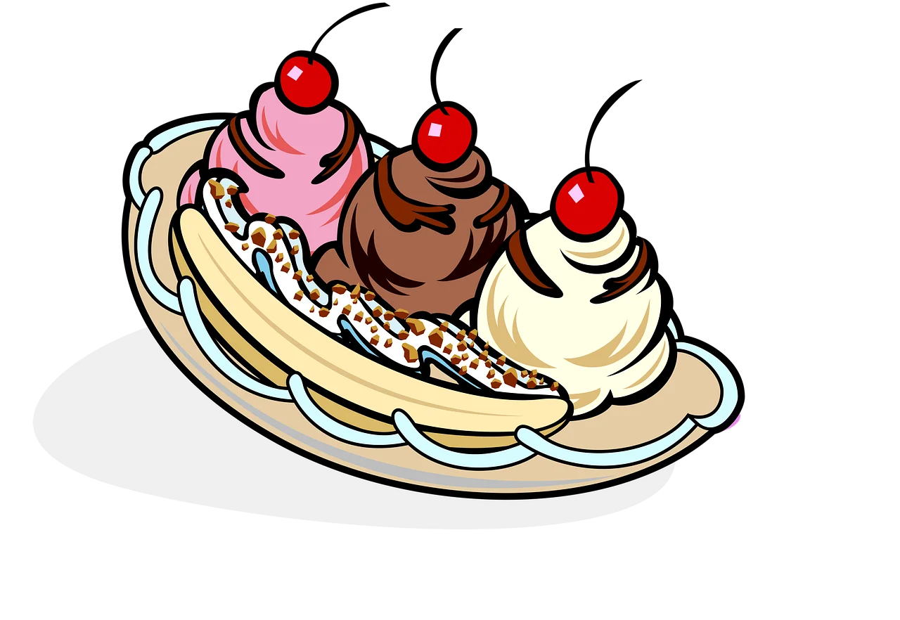 Classic Banana Split Dessert Clipart: A Sweet Illustration of Ice Cream Delight