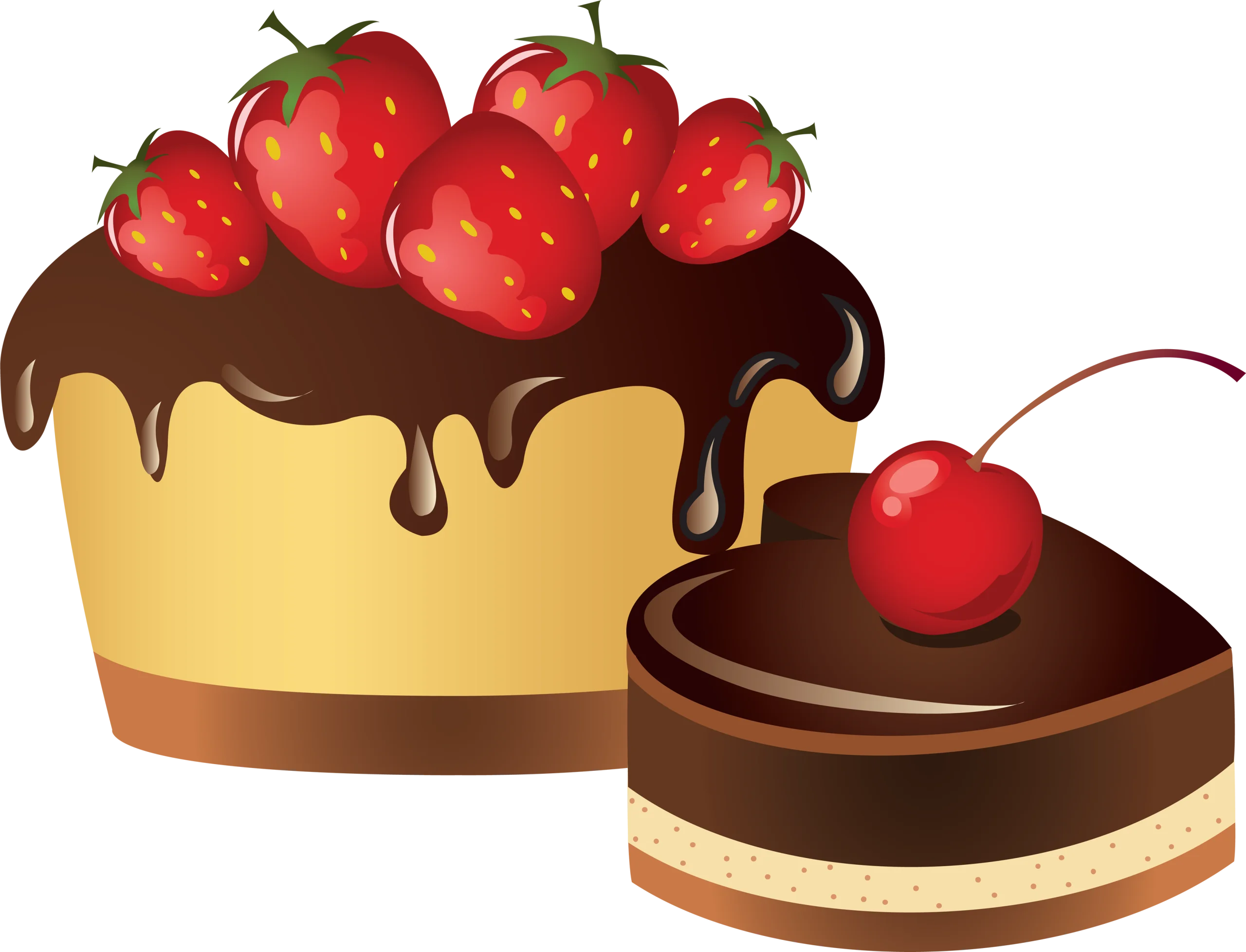 Delectable Chocolate Strawberry Cake and Cherry Dessert Clipart Illustration