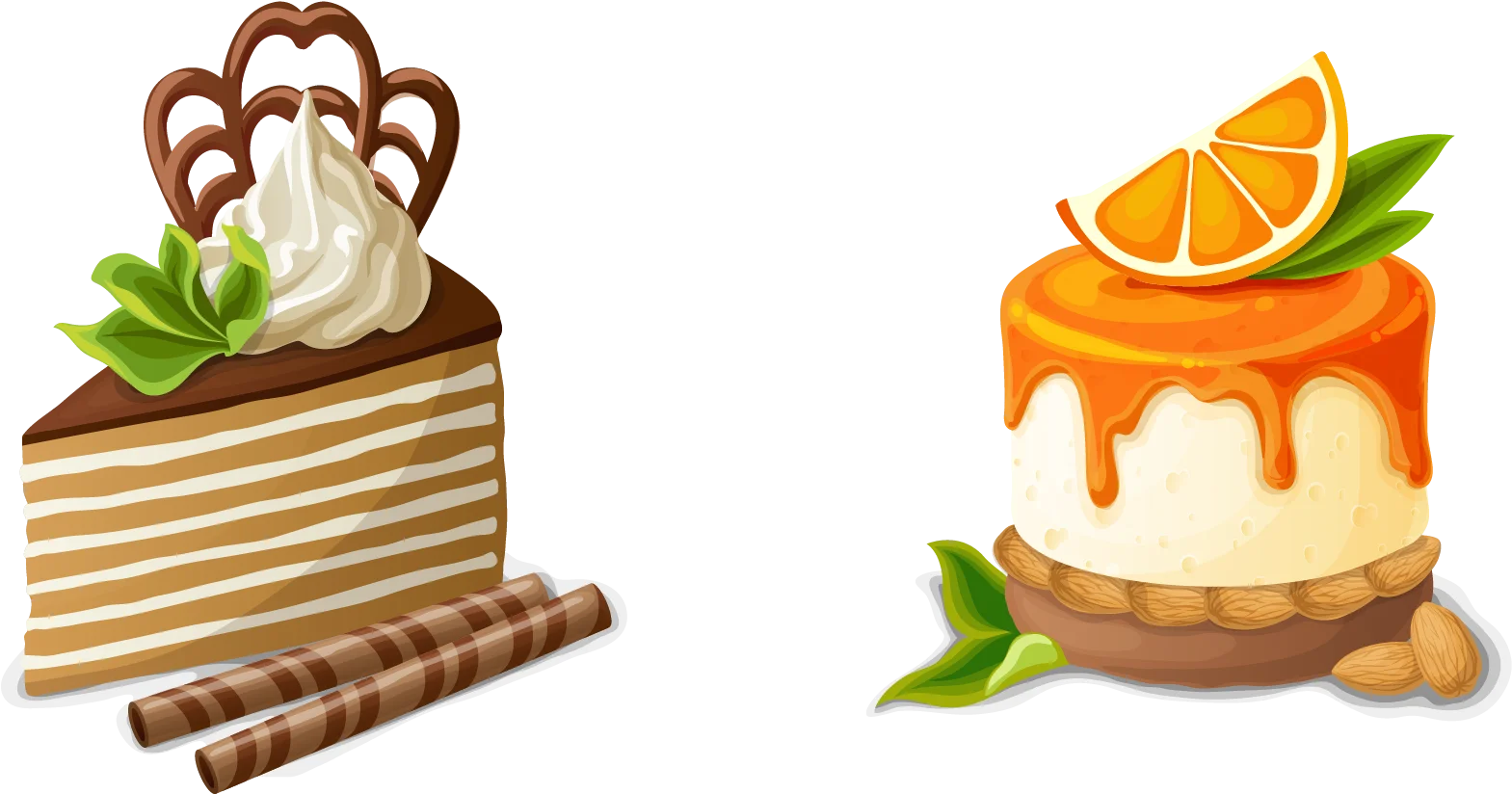 Delectable Dessert Clipart Showcase: Layered Cake and Citrus Cheesecake Delights