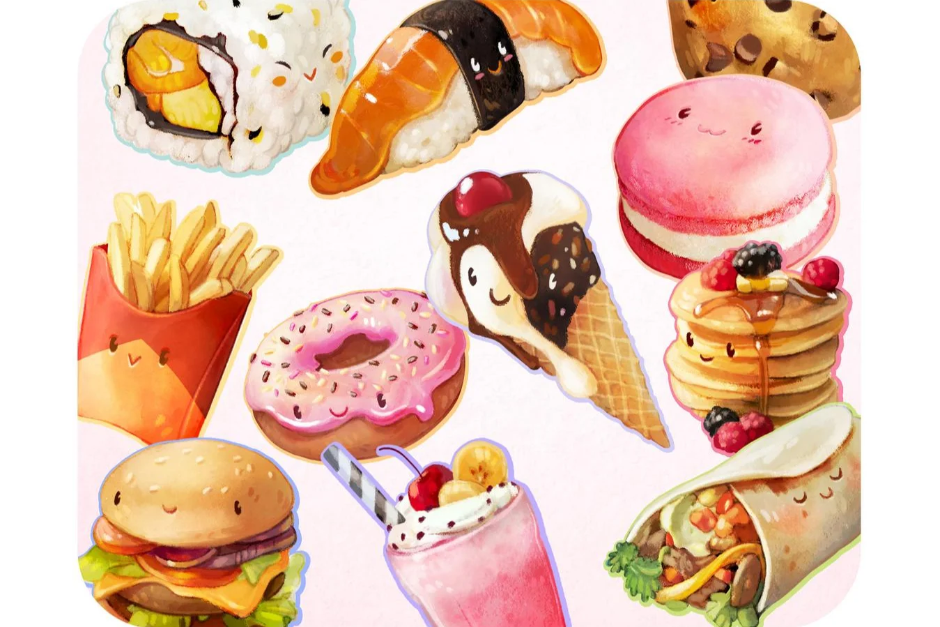 Delectable Fast Food and Sweet Treats Watercolor Clipart Collection