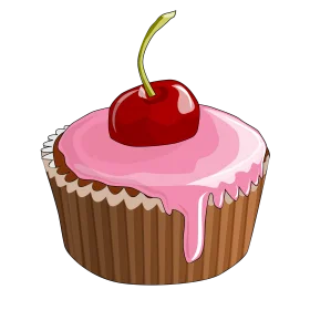 Delectable Pink Cherry Topped Cupcake Clipart with Glossy Frosting Drip