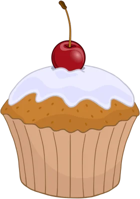 Delightful Cherry-Topped Vanilla Cupcake Clipart with Creamy Frosting Design