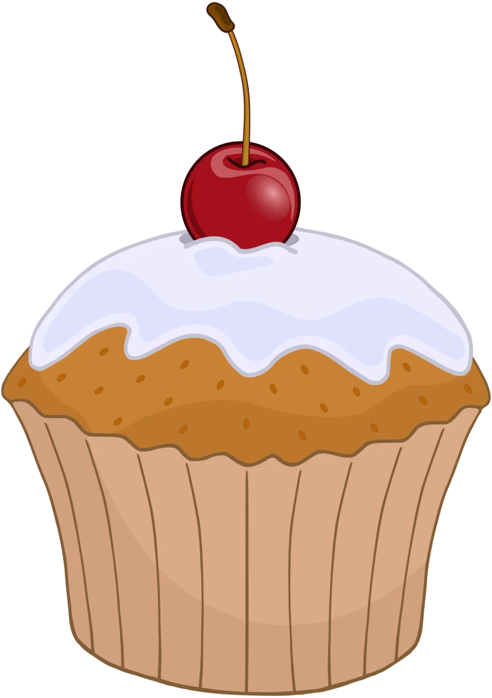 Delightful Cherry-Topped Vanilla Cupcake Clipart with Creamy Frosting Design