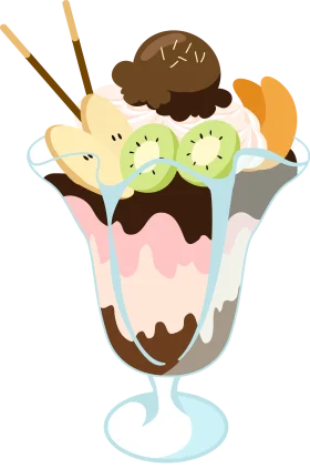 Delightful Ice Cream Sundae Clipart with Assorted Fruit and Chocolate Toppings