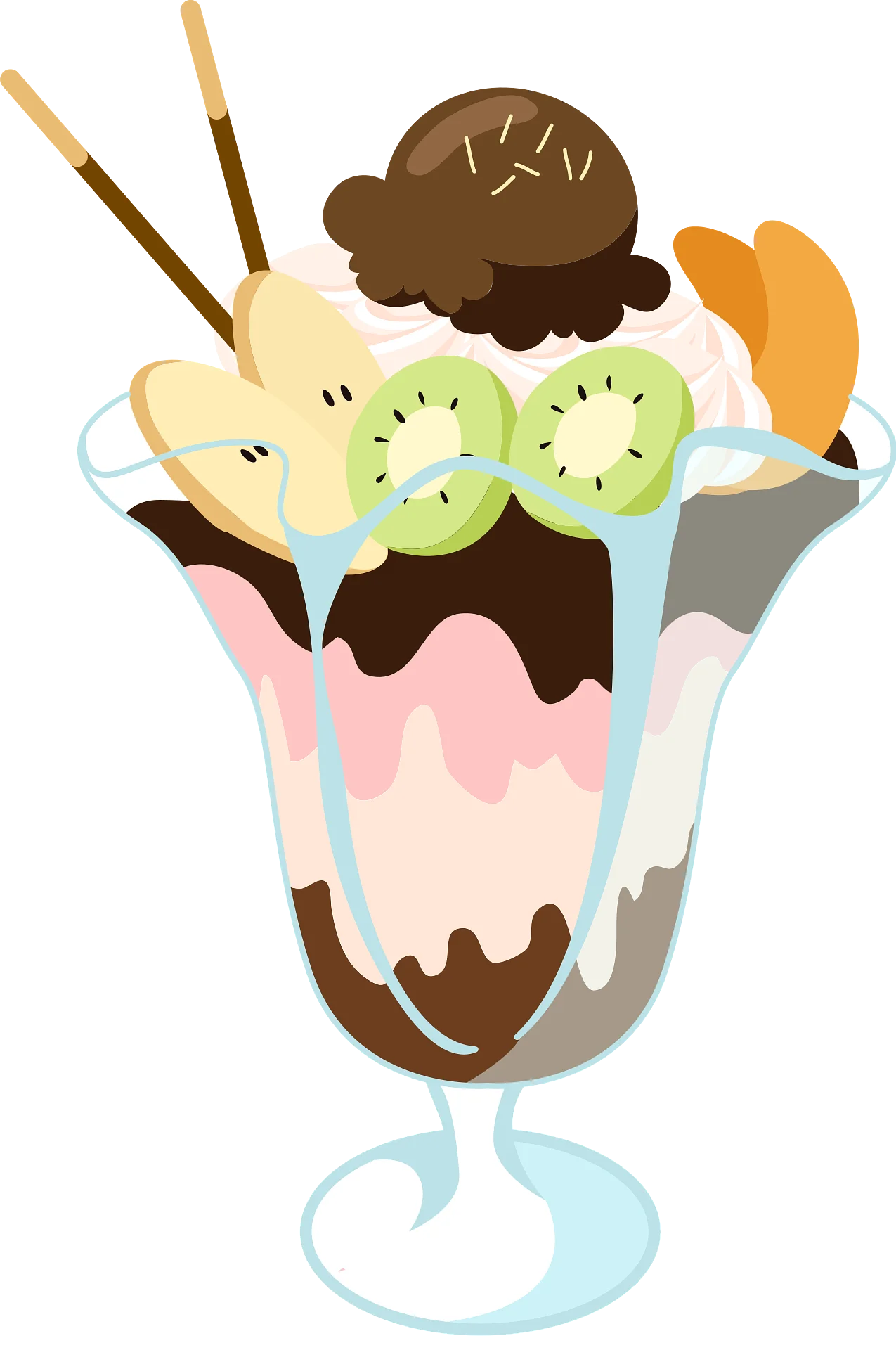 Delightful Ice Cream Sundae Clipart with Assorted Fruit and Chocolate Toppings