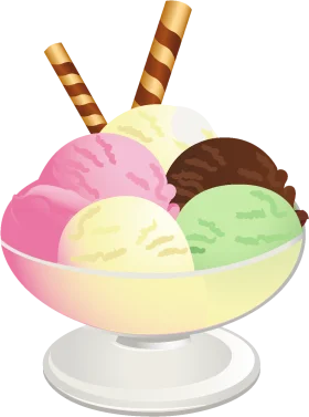 Delightful Ice Cream Sundae Clipart with Colorful Scoops and Wafer Sticks