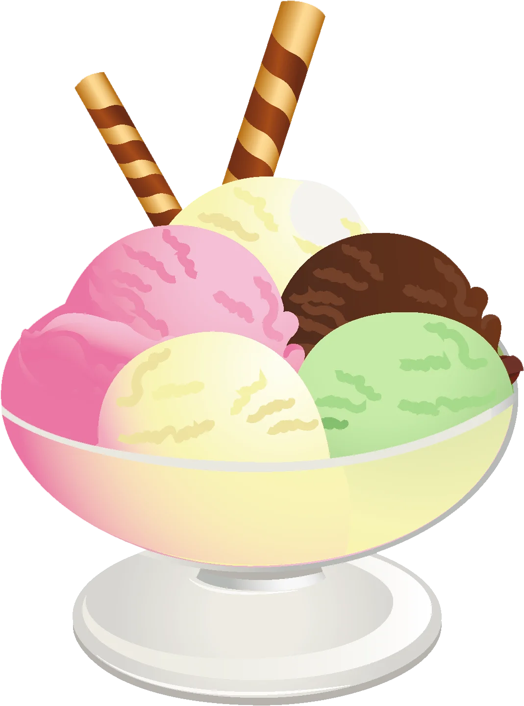 Delightful Ice Cream Sundae Clipart with Colorful Scoops and Wafer Sticks