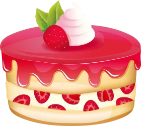 Delightful Strawberry Layer Cake Clipart with Glossy Red Frosting and Fresh Berries