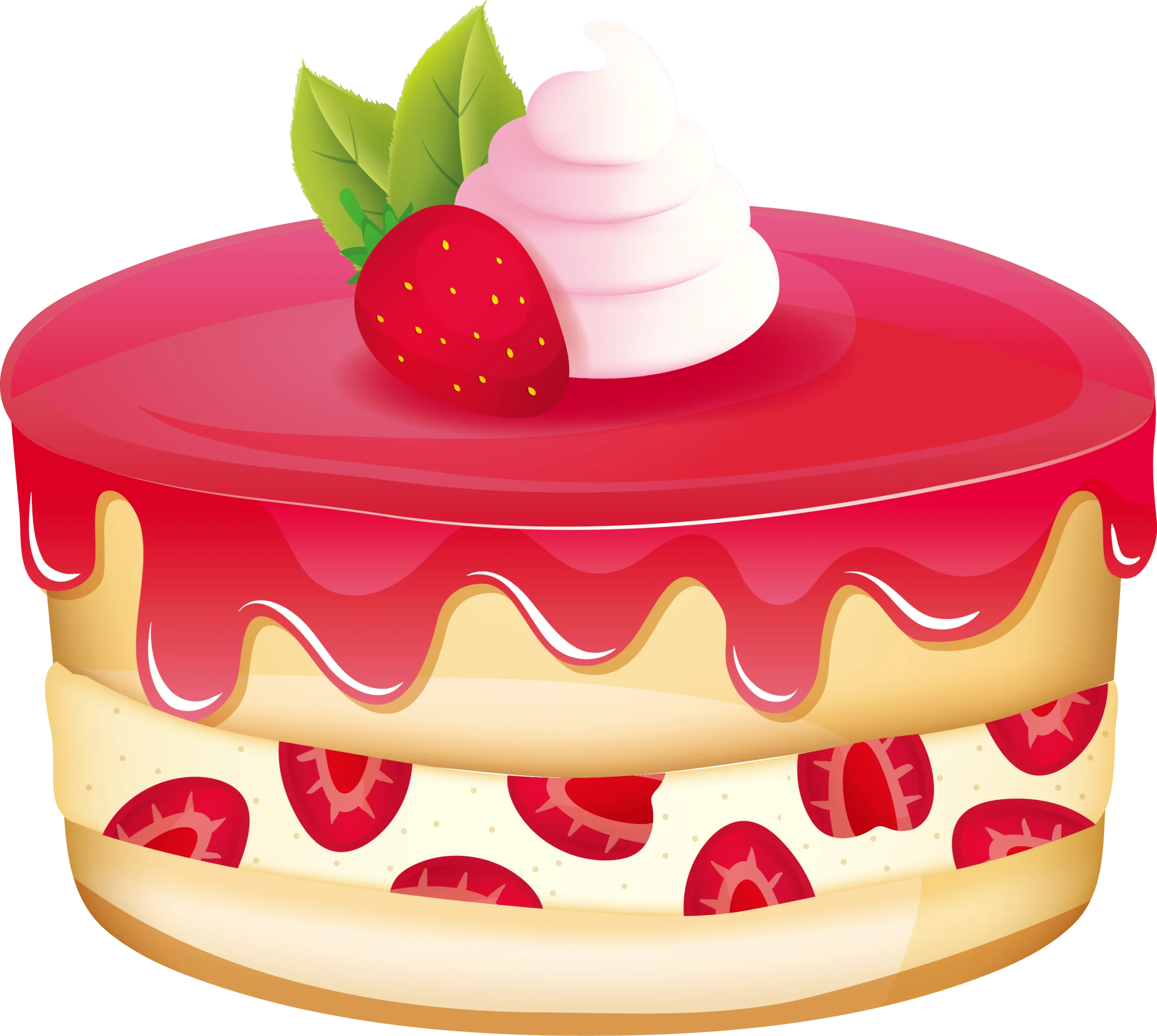 Delightful Strawberry Layer Cake Clipart with Glossy Red Frosting and Fresh Berries