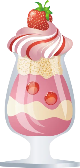 Delightful Strawberry Parfait Dessert Clipart with Swirled Cream and Cherry Accents