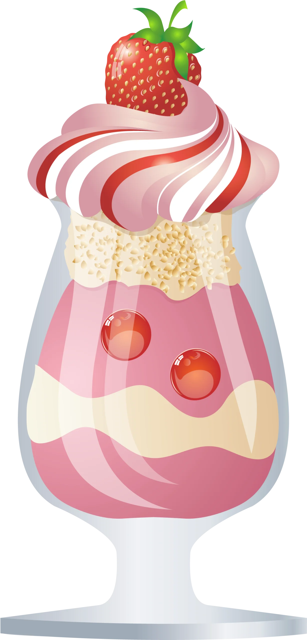 Delightful Strawberry Parfait Dessert Clipart with Swirled Cream and Cherry Accents
