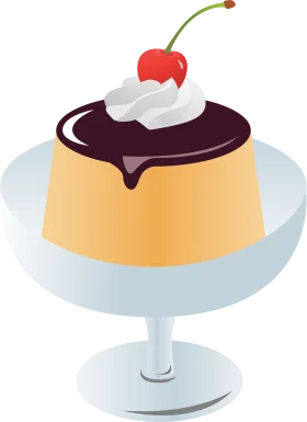 Elegant Pudding Clipart with Chocolate Glaze and Cherry Garnish on Decorative Stand