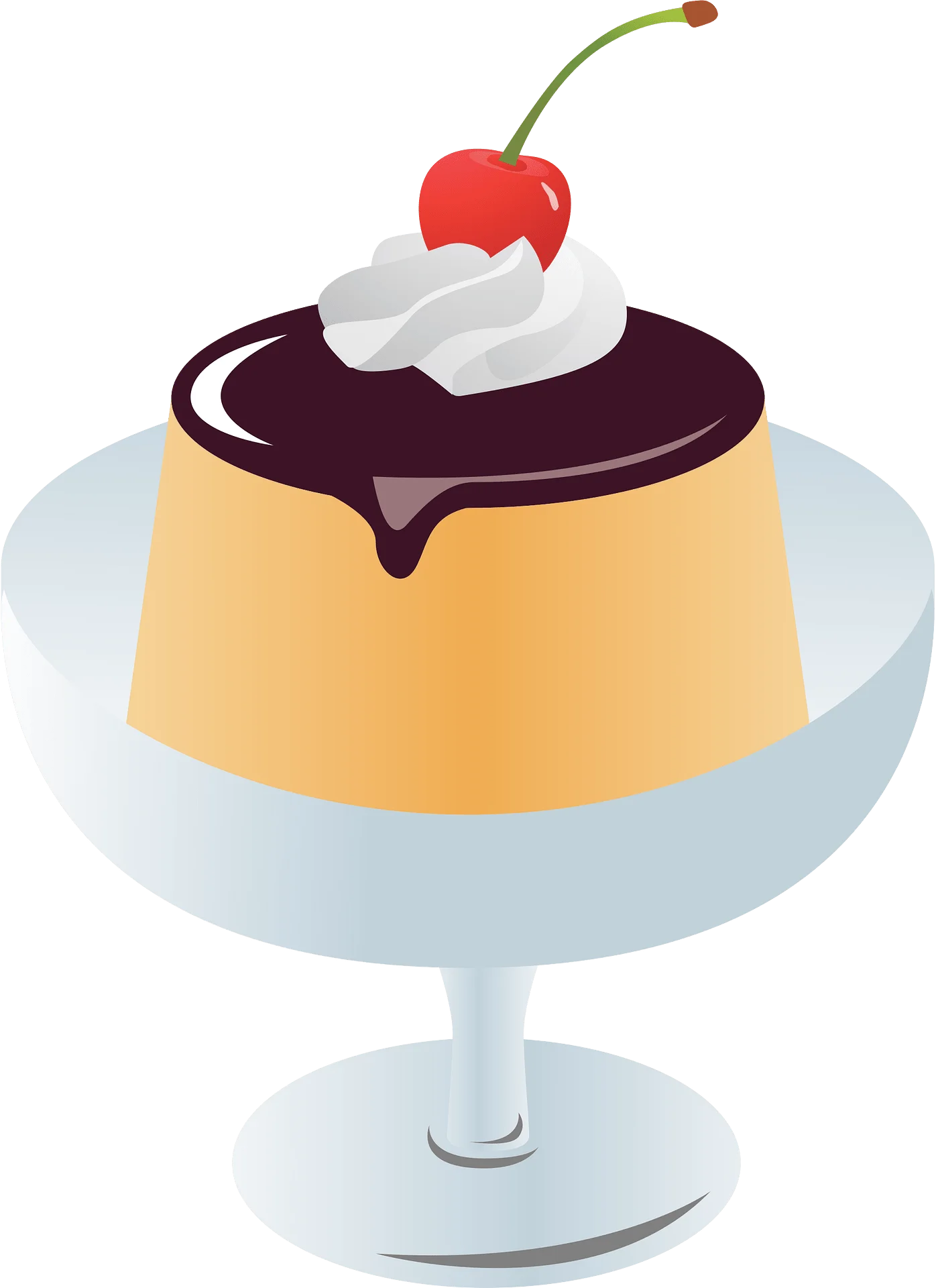 Elegant Pudding Clipart with Chocolate Glaze and Cherry Garnish on Decorative Stand