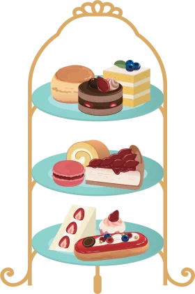 Elegant Three-Tier Dessert Stand Clipart with Delectable Sweet Treats