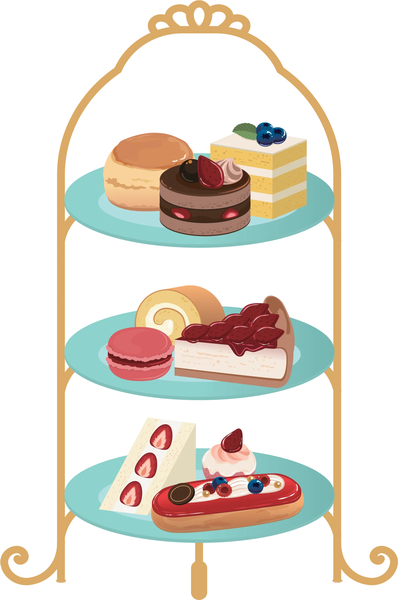 Elegant Three-Tier Dessert Stand Clipart with Delectable Sweet Treats
