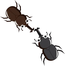 Stylized Brown and Gray Beetles Interlocking in Graphic Insect Clipart Design