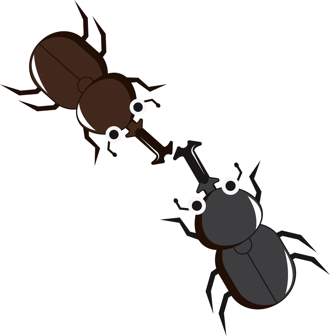 Stylized Brown and Gray Beetles Interlocking in Graphic Insect Clipart Design