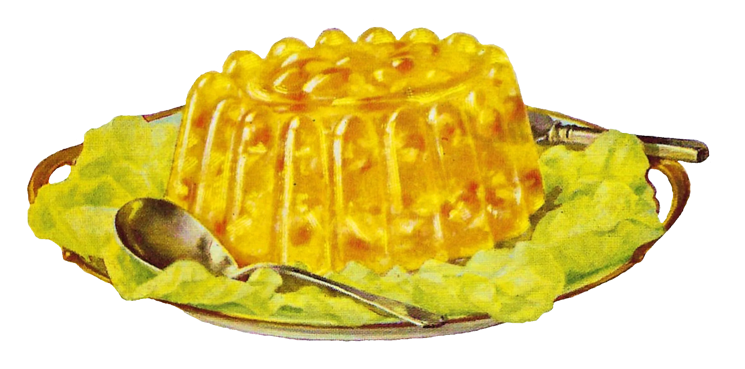 Vintage Golden Gelatin Dessert Clipart with Intricate Molded Design