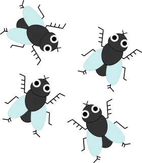 Whimsical Cartoon Flies Clipart: Playful Black and Blue Insect Illustration