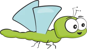 Whimsical Green Dragonfly Clipart with Playful Cartoon-Style Design