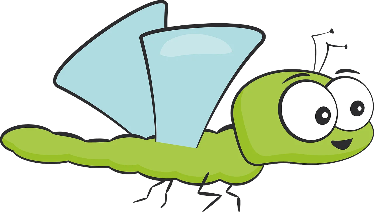 Whimsical Green Dragonfly Clipart with Playful Cartoon-Style Design