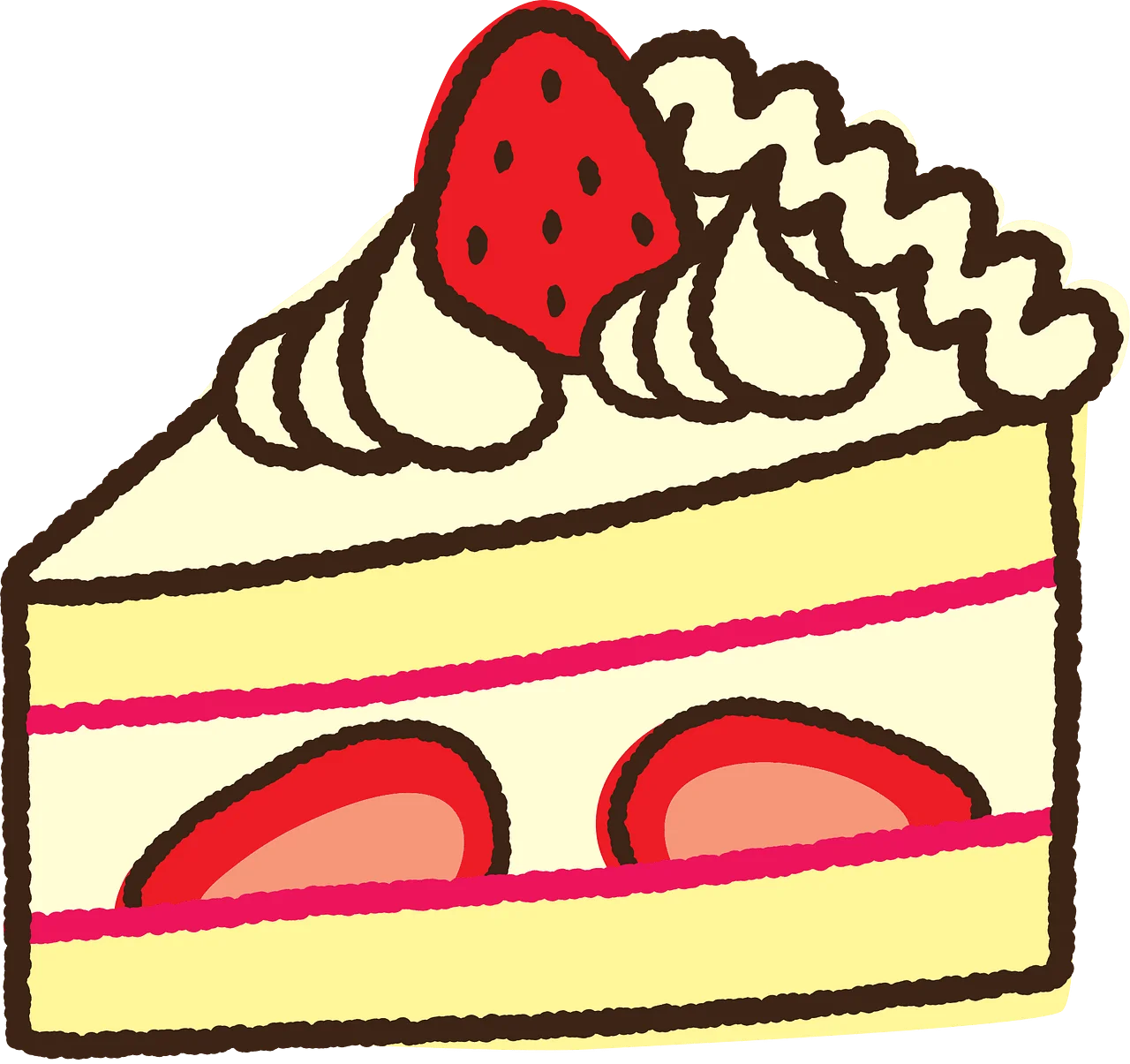 Whimsical Hand-Drawn Strawberry Shortcake Slice Dessert Clipart Illustration