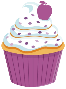 Whimsical Purple and White Swirled Cupcake Clipart with Adorable Apple Topper