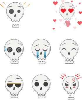 Adorable and Expressive Skull Emoji Clipart Collection: Emotions Unleashed