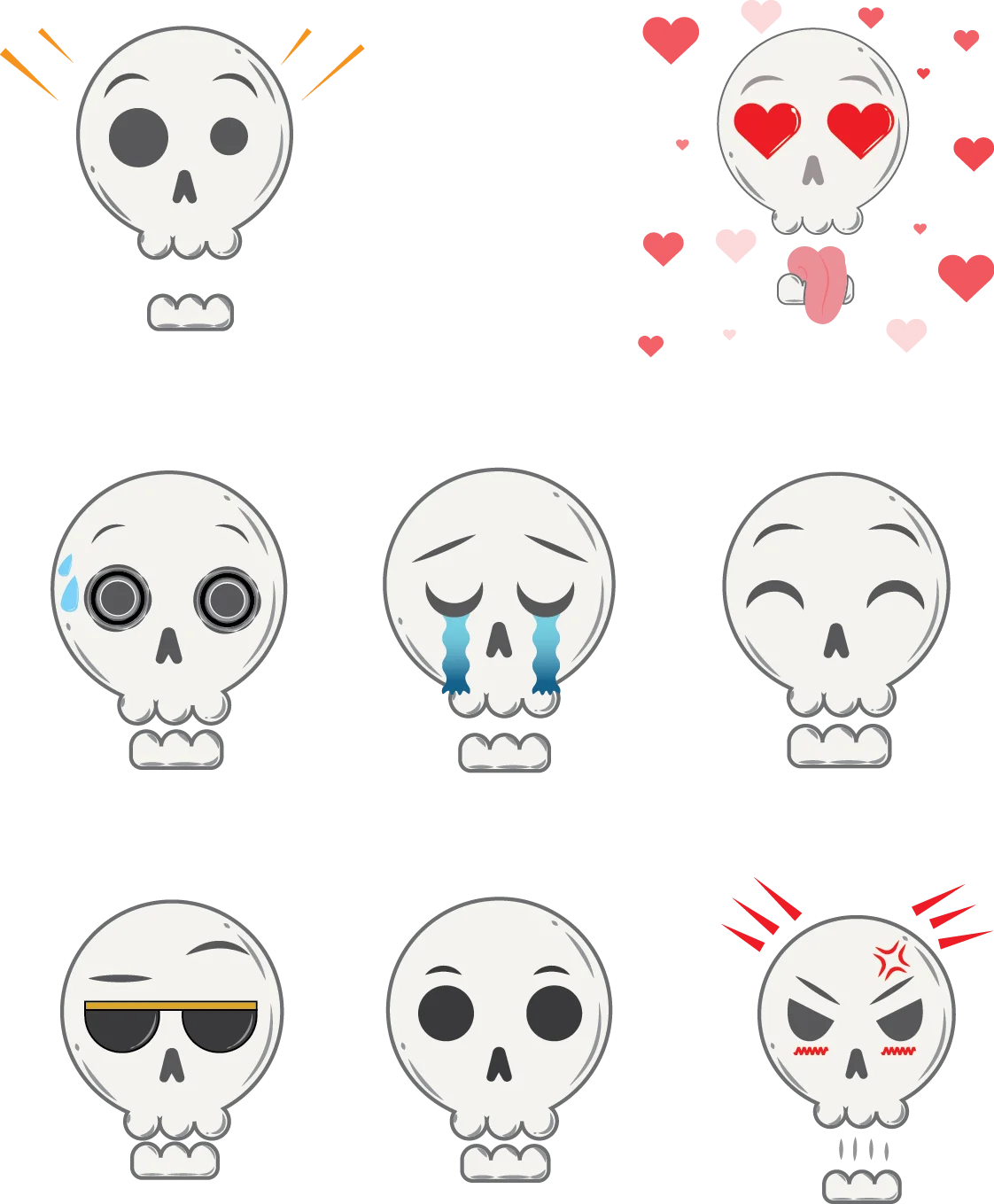 Adorable and Expressive Skull Emoji Clipart Collection: Emotions Unleashed