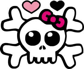 Adorable Kawaii Skull Crossbones Clipart with Cute Pink Bow and Hearts