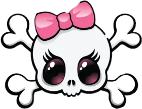 Adorable Pink Bow Skull Crossbones Kawaii Cartoon Clipart Design