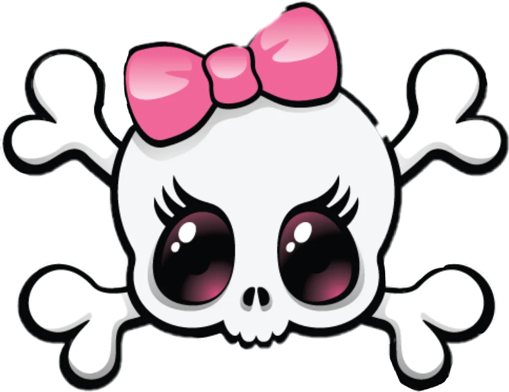 Adorable Pink Bow Skull Crossbones Kawaii Cartoon Clipart Design
