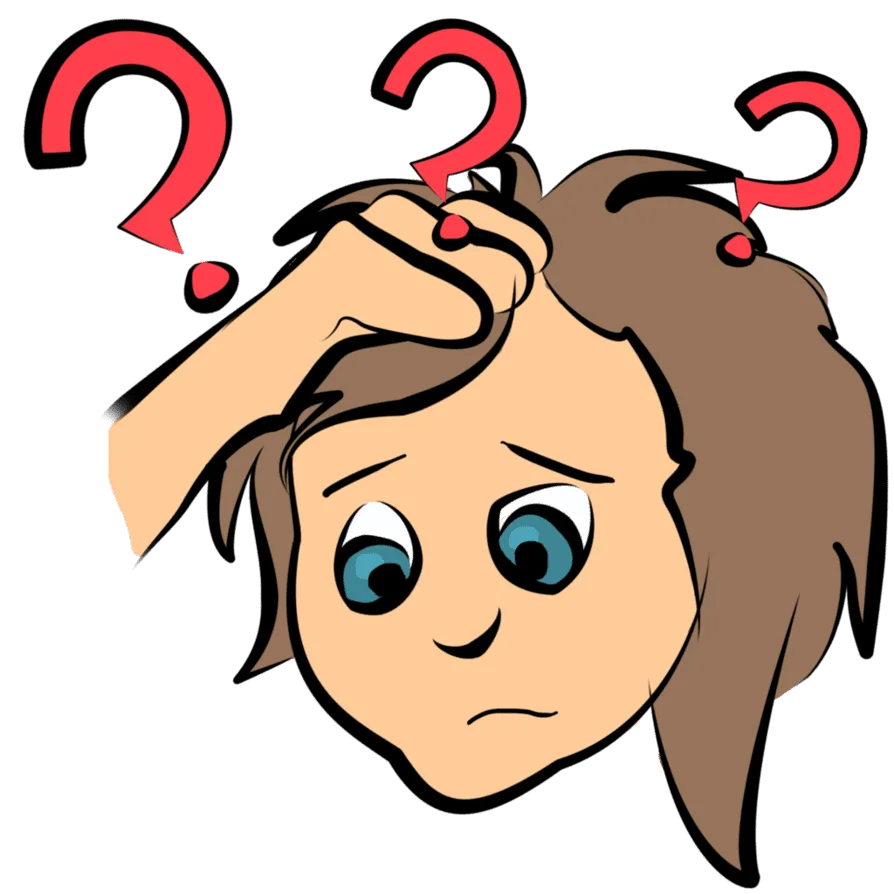 Confused Cartoon Character Scratching Head with Question Marks Clipart Illustration