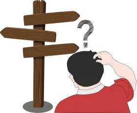 Confused Person Facing Multiple Directional Choices in Decision-Making Clipart